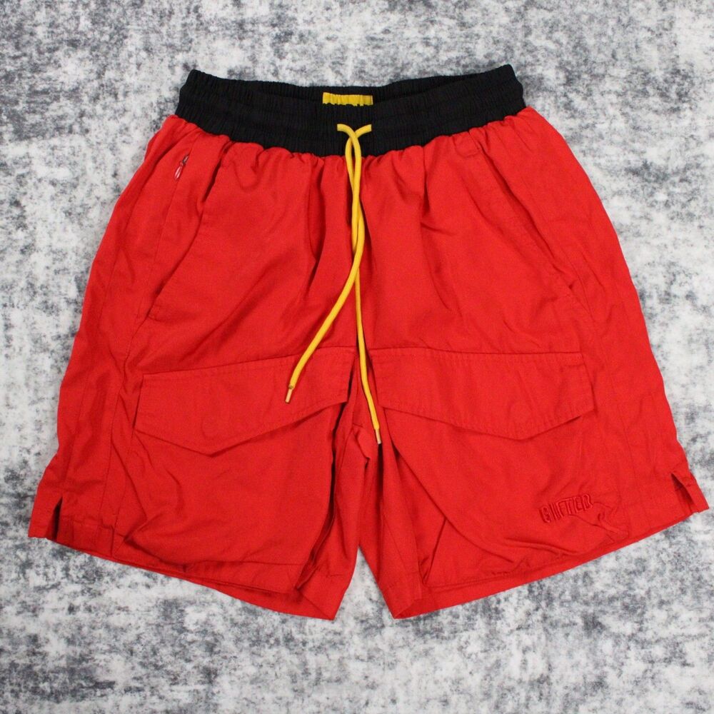 GFTD LA Mens Size S 7" Inseam Utility Cargo Shorts Red Lined Stretch Street Wear